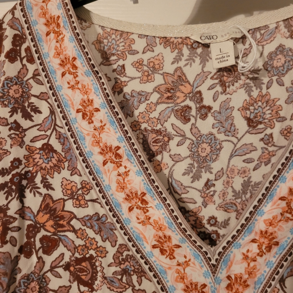 Cato Floral V-Neck Long Sleeve Dress Size Large - Picture 6 of 9